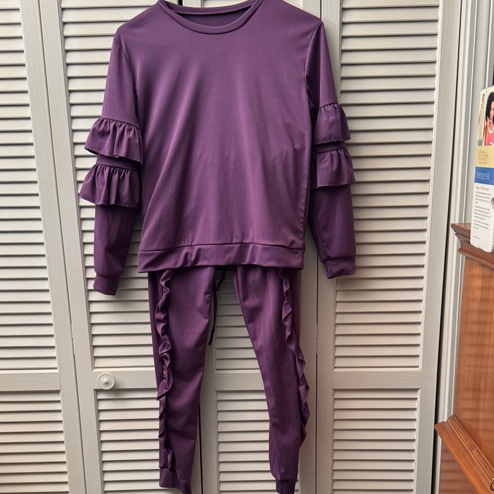 Ruffled Sleeve & Leg Purple Two-Piece Set